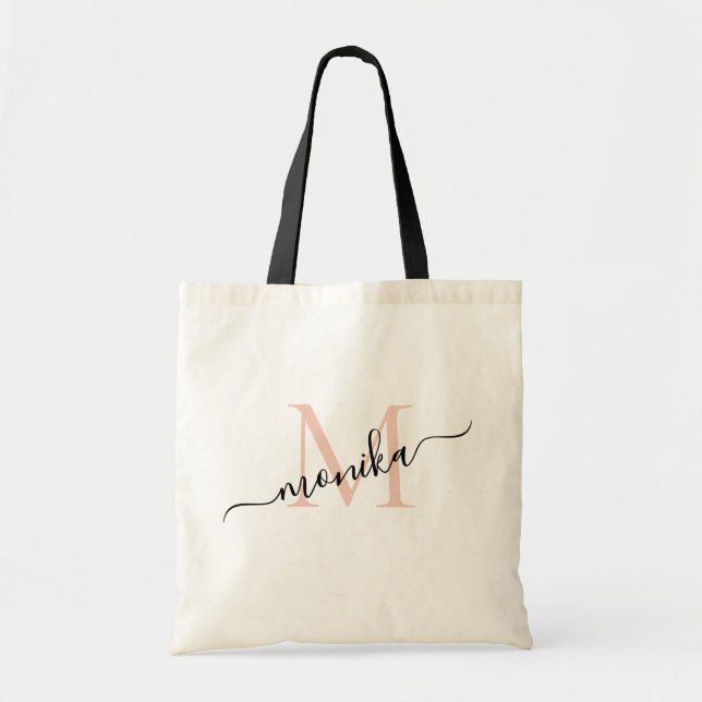 Elegant Rose Gold and Black Personalised Monogram Tote Bag (Front)