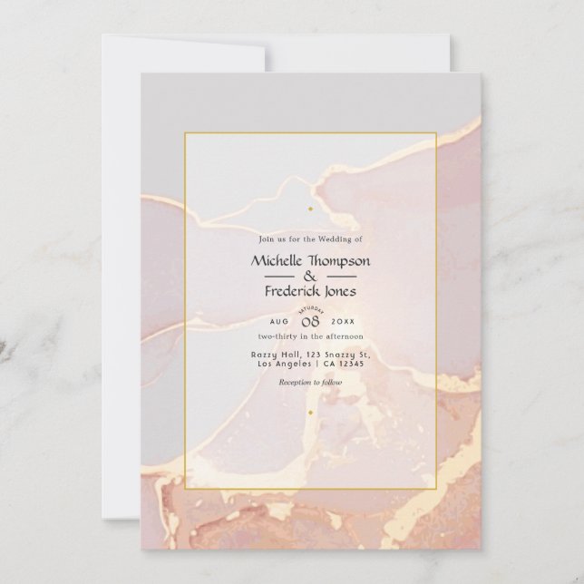 Elegant Rose Gold and Blush Alcohol Ink Wedding Invitation (Front)