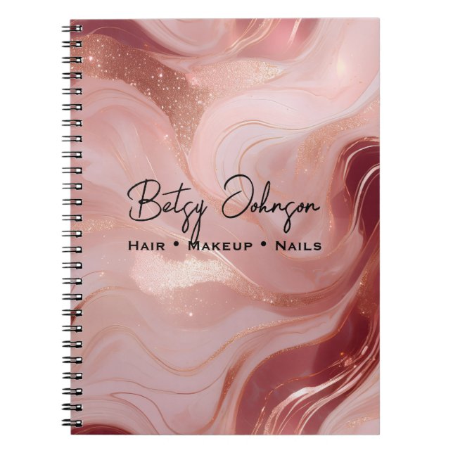 Elegant Rose Gold and Glitter Marbled Notebook (Front)
