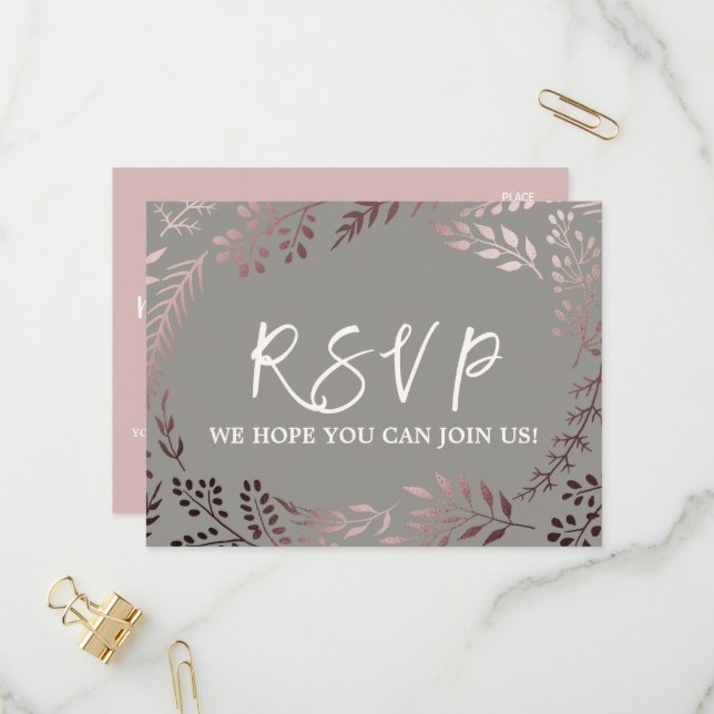 Elegant Rose Gold and Grey Song Request RSVP Invitation Postcard (Front/Back In Situ)