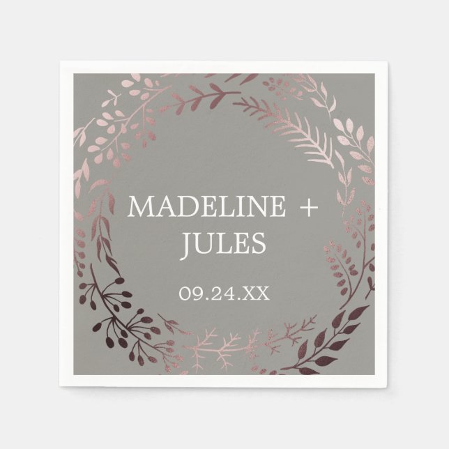 Elegant Rose Gold and Grey Wedding Napkin (Front)
