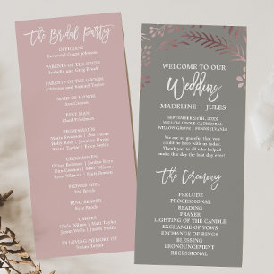 Elegant Rose Gold and Grey Wedding Program