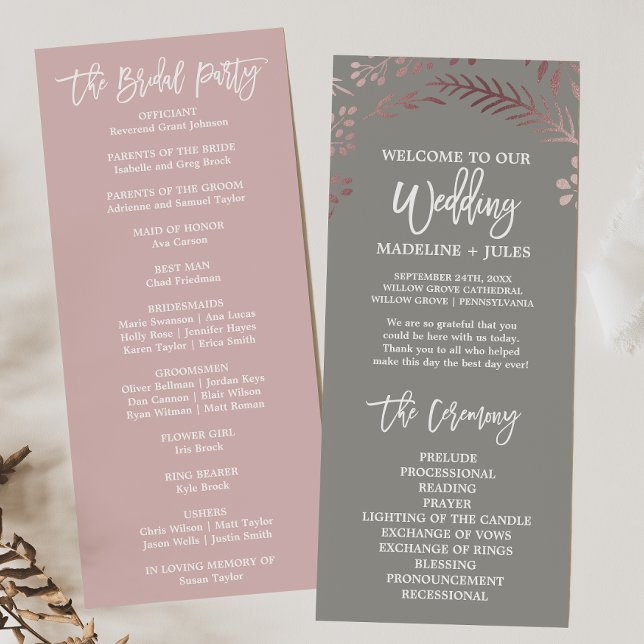 Elegant Rose Gold and Grey Wedding Program (Creator Uploaded)