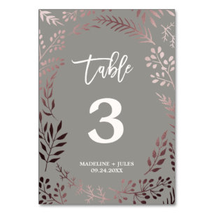 Elegant Rose Gold and Grey Wedding Table Number