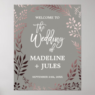 Elegant Rose Gold and Grey Wedding Welcome Poster