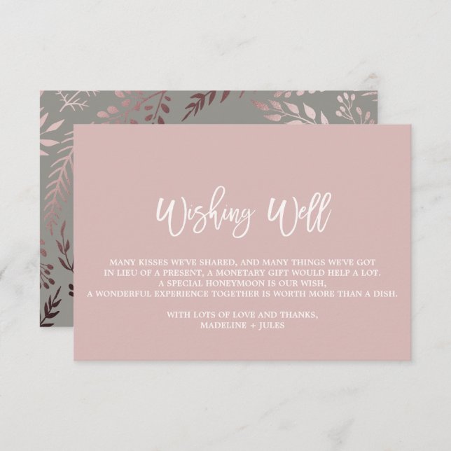 Elegant Rose Gold and Grey Wedding Wishing Well Enclosure Card (Front/Back)