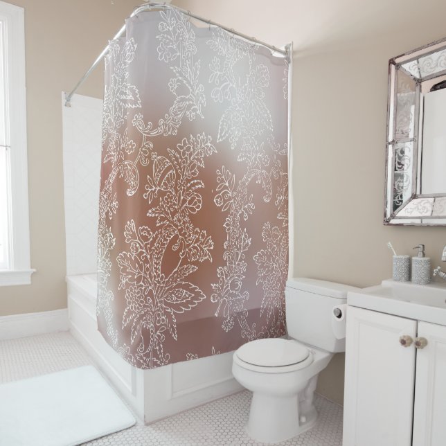 Elegant Rose Gold and Lace Shower Curtain (In Situ)
