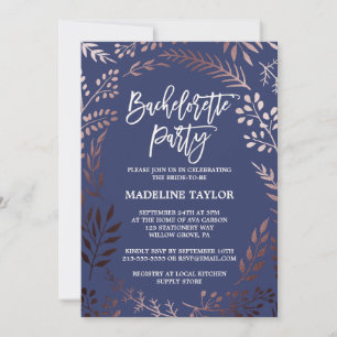 Elegant Rose Gold and Navy Bachelorette Party Invitation