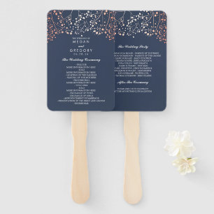 Elegant Rose Gold and Navy Blue Wedding Program Hand Fan