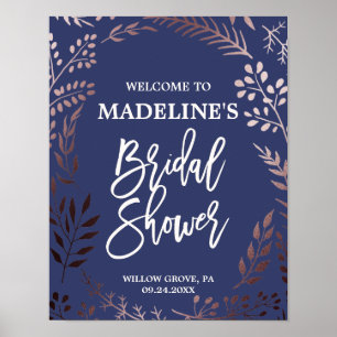 Elegant Rose Gold and Navy Bridal Shower Welcome Poster