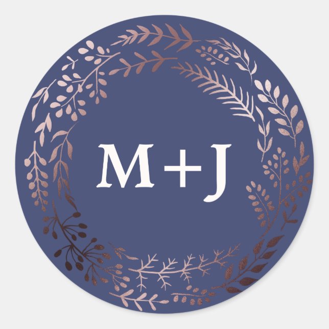 Elegant Rose Gold and Navy Wedding Envelope Seals (Front)