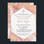 Elegant Rose Gold and Pink Celestial Bat Mitzvah Invitation<br><div class="desc">Delight friends and family with this beautiful and elegant Bat Mitzvah invitation! Design with delicate rose gold, pink and peach watercolor and ink celestial background with dainty sparkly stars. Ability to add your ceremony and reception, luncheon, dinner or party details! Faux rose gold foil star of David, Bat Mitzvah phrase...</div>