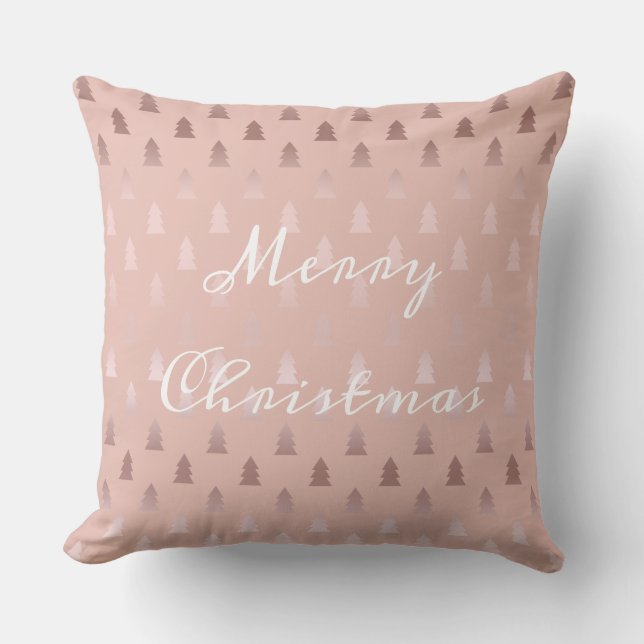 Elegant rose gold and pink Christmas tree pattern Cushion (Front)