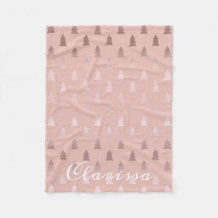 Elegant rose gold and pink Christmas tree pattern Fleece Blanket