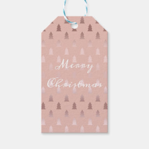 Elegant rose gold and pink Christmas tree pattern Gift Tags
