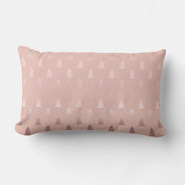 Elegant rose gold and pink Christmas tree pattern Lumbar Cushion (Front)