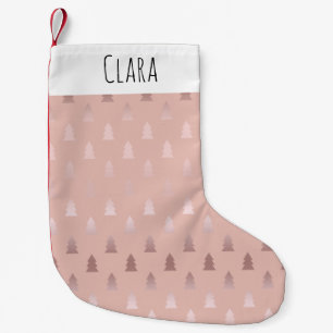 Elegant rose gold and pink Christmas tree pattern Small Christmas Stocking