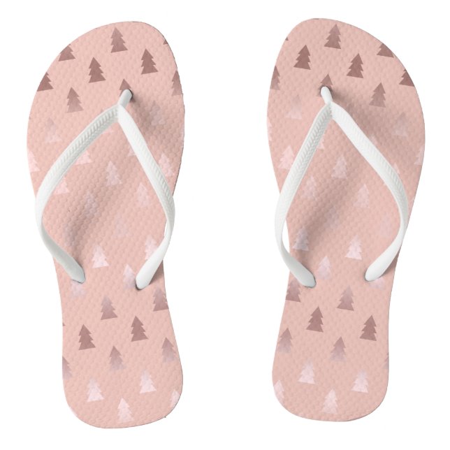 Elegant rose gold and pink Christmas tree pattern Thongs (Footbed)