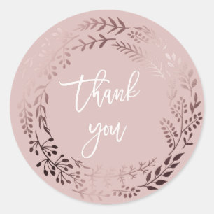 Elegant Rose Gold and Pink Thank You Wedding Favou Classic Round Sticker