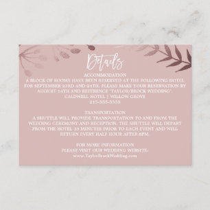 Elegant Rose Gold and Pink Wedding Details Card
