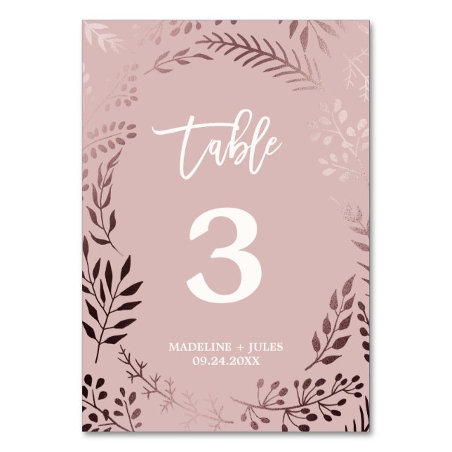 Elegant Rose Gold and Pink Wedding Table Number (Front)