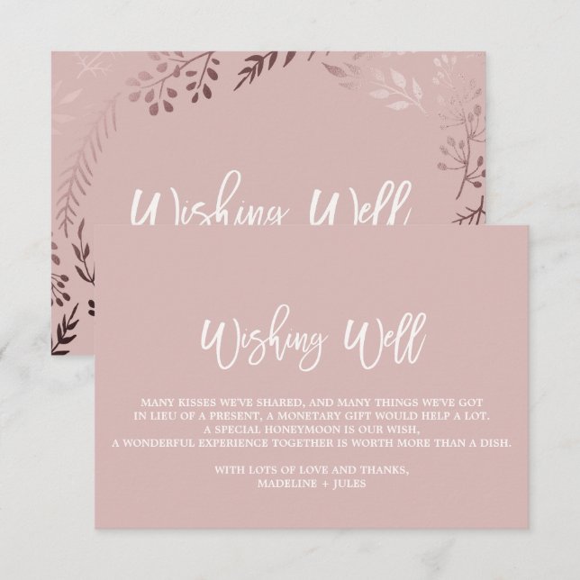Elegant Rose Gold and Pink Wedding Wishing Well Enclosure Card (Front/Back)