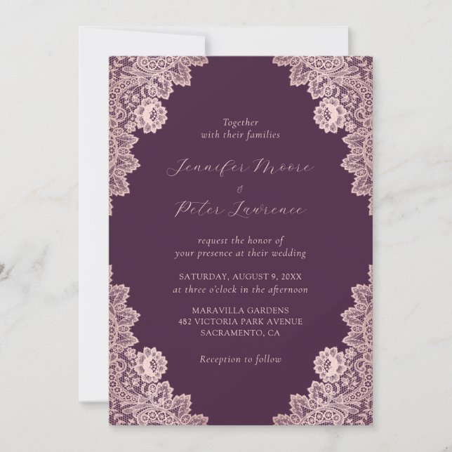 Elegant Rose Gold and Purple Wedding Invitation (Front)