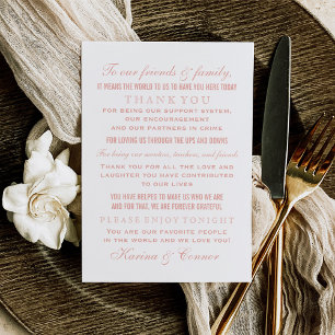 Elegant Rose Gold and White Wedding Guest Thank You Card