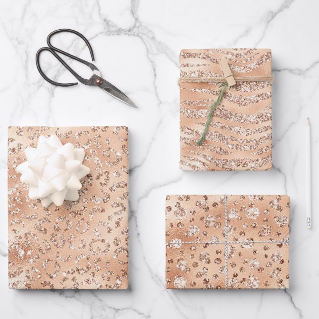 Elegant Rose Gold Animal Print Patterns Wrapping Paper Sheet (Front)