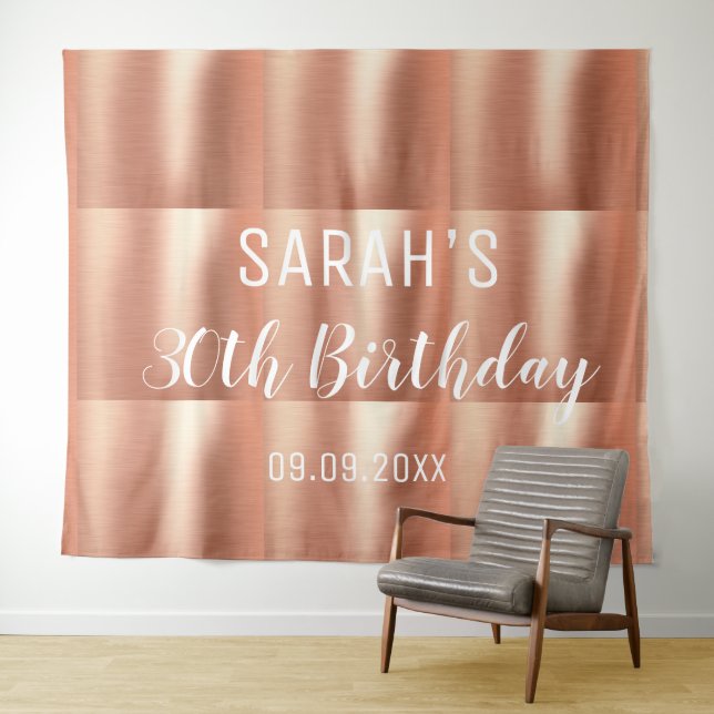 Elegant Rose Gold Any Age 30th Birthday Backdrop  Tapestry (In Situ (Horizontal))