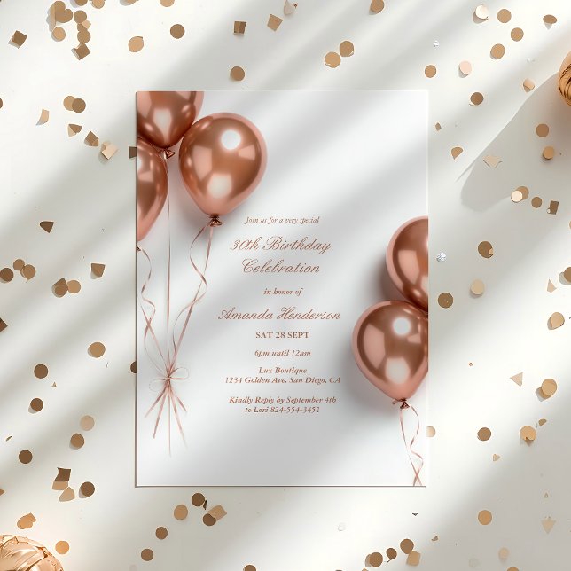 Elegant Rose Gold Balloon Birthday Party Invitatio Invitation (Rose Gold Birthday Invitation)