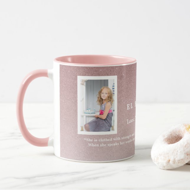 Elegant Rose Gold Bautizo Baptism Girl Photo Mug (With Donut)