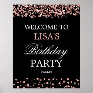 Elegant Rose Gold Birthday Welcome Sign