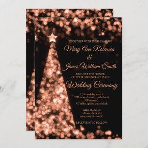 Elegant Rose Gold Black Christmas Holiday Wedding Invitation