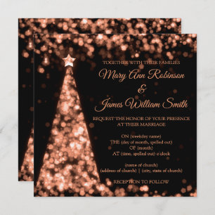 Elegant Rose Gold Black Christmas Holiday Wedding Invitation