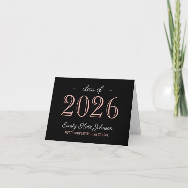 Elegant Rose Gold Black Class of 2025 Graduation Thank You Card (Front)