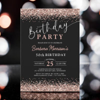 Elegant Rose Gold Black Glitter 50th Birthday