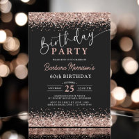 Elegant Rose Gold Black Glitter 60th Birthday