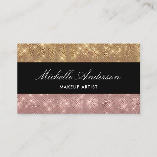 Elegant Rose Gold Black Glitter Sparkling Name Business Card (Front)