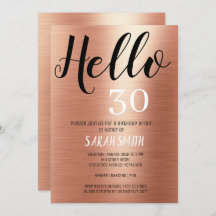 Elegant Rose Gold Black Hello 30 Birthday