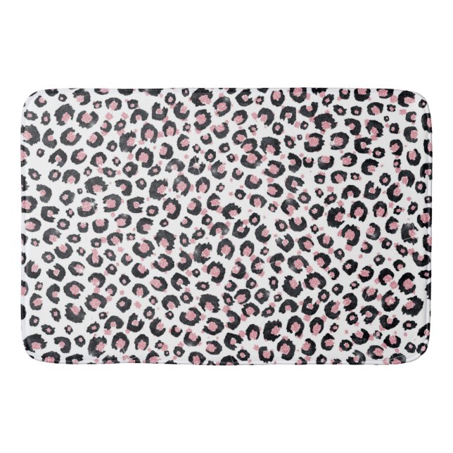 Elegant Rose Gold Black Leopard Pattern Bath Mat (Front)