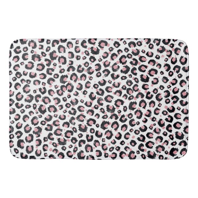 Elegant Rose Gold Black Leopard Pattern Bath Mat (Front)