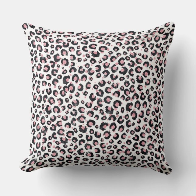 Elegant Rose Gold Black Leopard Pattern Cushion (Front)