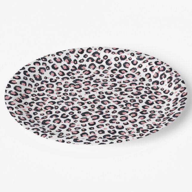 Elegant Rose Gold Black Leopard Pattern Paper Plate (Angled)