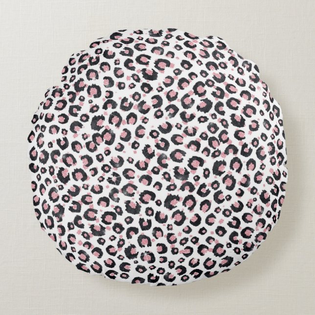 Elegant Rose Gold Black Leopard Pattern Round Cushion (Front)