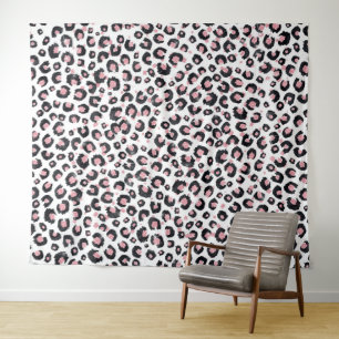 Elegant Rose Gold Black Leopard Pattern Tapestry
