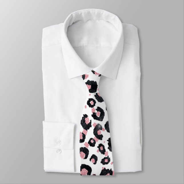 Elegant Rose Gold Black Leopard Pattern Tie (Tied)