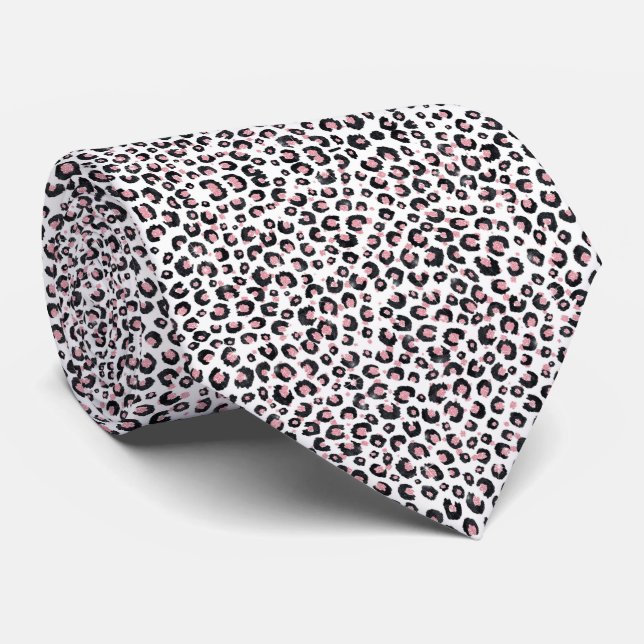 Elegant Rose Gold Black Leopard Pattern Tie (Rolled)