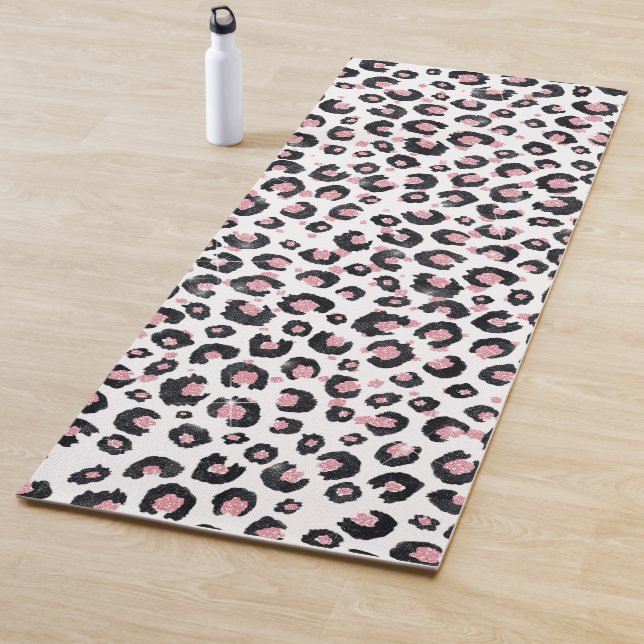 Elegant Rose Gold Black Leopard Pattern Yoga Mat (In Situ)