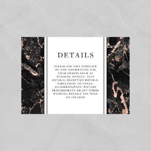 Elegant Rose Gold Black Marble Wedding Details Enclosure Card